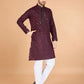 Rajwada Maroon Viscose Silk Sequins Stitched Kurta For Men