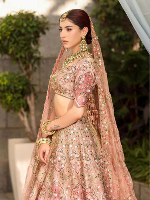 Rajwada Peach Silk Blend Embellished Semi Stitched Lehenga For Women