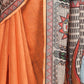 Rajwada Orange Cotton Linen Solid Printed Saree For Women