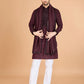 Rajwada Maroon Viscose Silk Embellished Stitched Kurta For Men