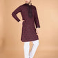 Rajwada Maroon Viscose Silk Embellished Stitched Kurta For Men