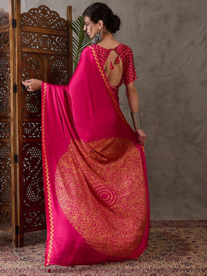 Rajwada Pink Silk Blend Printed Elegant Saree For Women