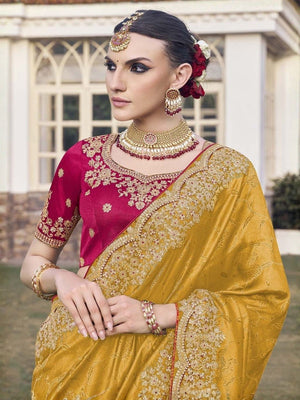 Rajwada Yellow Satin Embroidered Saree For Women