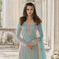 Rajwada Sky Blue Silk Blend Embroidered Semi Stitched Kurta Set For Women