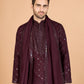 Rajwada Maroon Viscose Silk Sequins Stitched Kurta For Men
