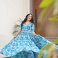 Rajwada Sky Blue Georgette Printed Stitched Gown For Women