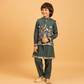 Rajwada Green Viscose Silk Embroidered Stitched Kurta Set For Kids
