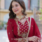 Rajwada Maroon Georgette Embroidered Stitched Gown With Dupatta For Women