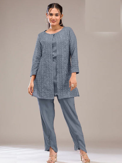 Rajwada Grey Poly Crepe Solid Semi Stitched Kurta Set For Women