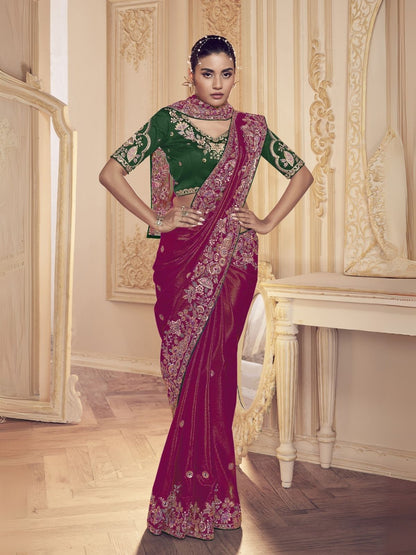 Rajwada Pink Satin Embroidered Elegant Saree For Women