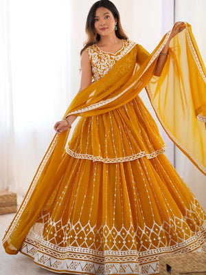 Rajwada Yellow Georgette Embroidered Stitched Kurta Set For Women