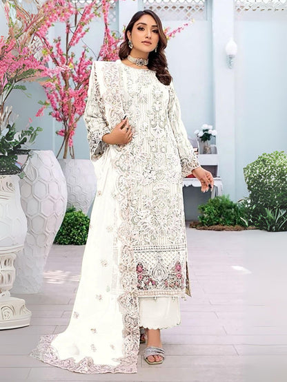 Rajwada White Embroidered Georgette Semi Stitched Kurta Set For Women