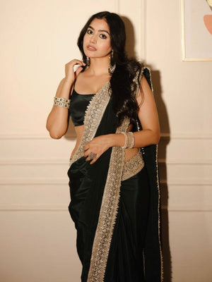 Rajwada Black Silk Blend Embellished Bordered Saree For Women