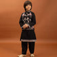 Rajwada Black Viscose Silk Embroidered Stitched Kurta Set For Kids