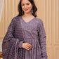 Rajwada Mauve Rayon Printed Stitched Kurta Set For Women