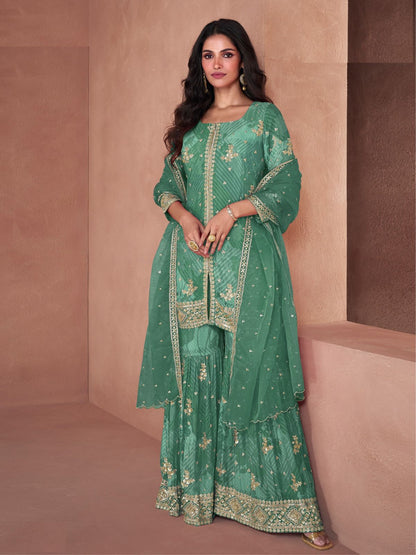 Rajwada Green Georgette Embellished Stitched Kurta Set For Women