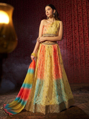 Rajwada Multicolor Organza Embroidered Semi-Stitched Lehenga For Women