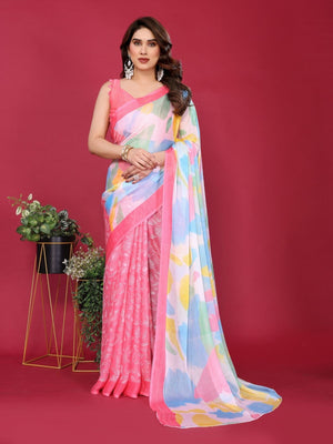 Rajwada Pink Silk Blend Printed Saree For Women