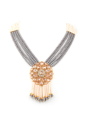 Rajwada Women Exclusive Grey Beaded Long Necklace Set