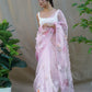 Rajwada Light Pink Organza Printed Saree With Unstitched Blouse For Women