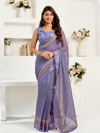 Rajwada Pastel Blue Cotton Linen Zari Work Saree For Women
