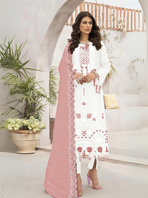 Rajwada White Georgette Embroidered Semi-Stitched Kurta Set For Women
