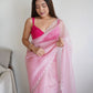 Rajwada Pink Organza Embroidered Saree With Unstitched Blouse For Women