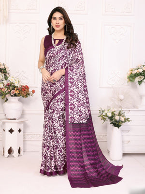 Rajwada Purple Khadi Printed Saree With Unstitched Blouse For Women