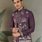 Rajwada Purple Viscose Silk Embroidered Stitched Kurta Set For Men