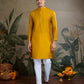 Rajwada Yellow Viscose Silk Embroidered Stitched Kurta For Men