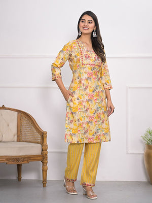 Rajwada Yellow Chanderi Embroidered And Printed Stitched Kurta Set Without Dupatta For Women