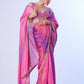 Rajwada Pink And Purple Chinon Lace Work Saree With Unstitched Blouse For Women