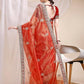 Rajwada Red Organza Embellished Solid Saree For Women