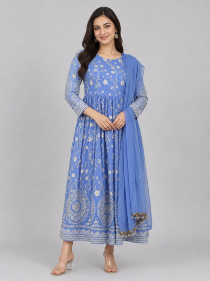 Blue Georgette Embellished Kurta Set