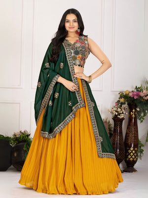 Rajwada Yellow Georgette Embroidered Semi-Stitched lehenga For Women