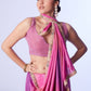 Rajwada Pink And Purple Chinon Lace Work Saree With Unstitched Blouse For Women