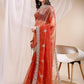 Rajwada Red Organza Embellished Solid Saree For Women