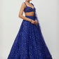 Rajwada Blue Net Embellished Semi Stitched Lehenga For Women