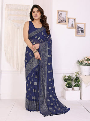 Rajwada Dark Blue Georgette Printed Saree For Women