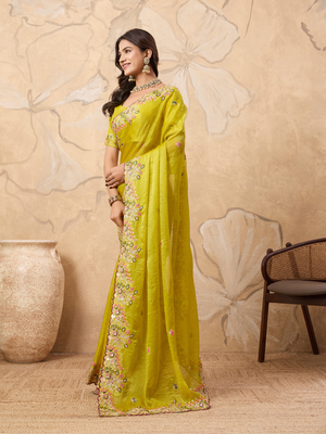 Rajwada Yellow Chiffon Embroidered Saree For Women