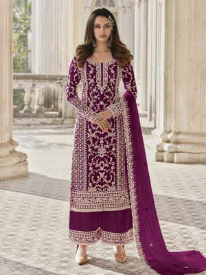 Rajwada Wine Silk Blend Embroidered Semi Stitched Kurta Set For Women