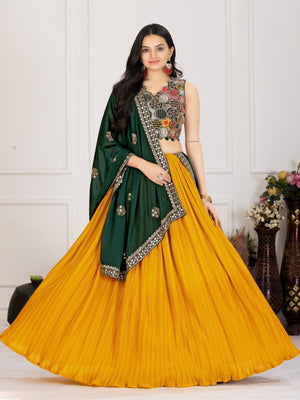 Rajwada Yellow Georgette Embroidered Semi-Stitched lehenga For Women