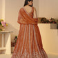Rajwada Orange Jimmy Choo Embroidered Semi-Stitched Lehenga For Women