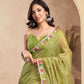 Rajwada Olive Cotton Linen Zari Work Saree For Women