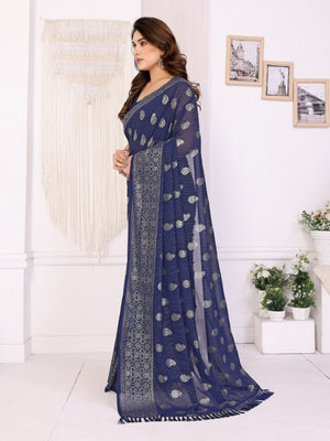 Rajwada Dark Blue Georgette Printed Saree For Women