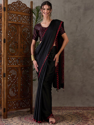Rajwada Black Silk Blend Printed Elegant Saree For Women