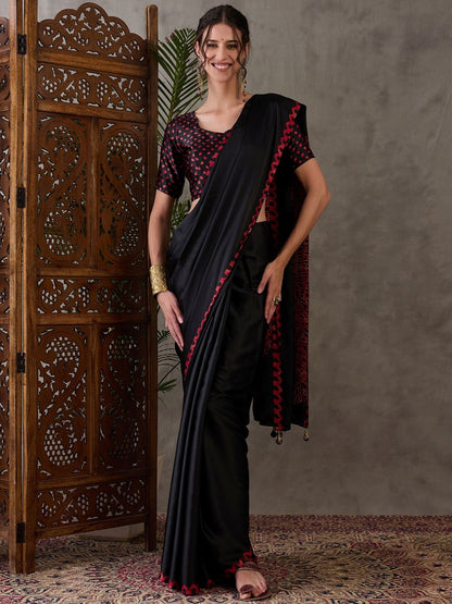 Rajwada Black Silk Blend Printed Elegant Saree For Women
