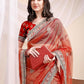 Rajwada Red Organza Embellished Solid Saree For Women