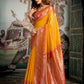 Rajwada Yellow Silk Blend Solid Saree For Women