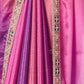 Rajwada Pink And Purple Chinon Lace Work Saree With Unstitched Blouse For Women